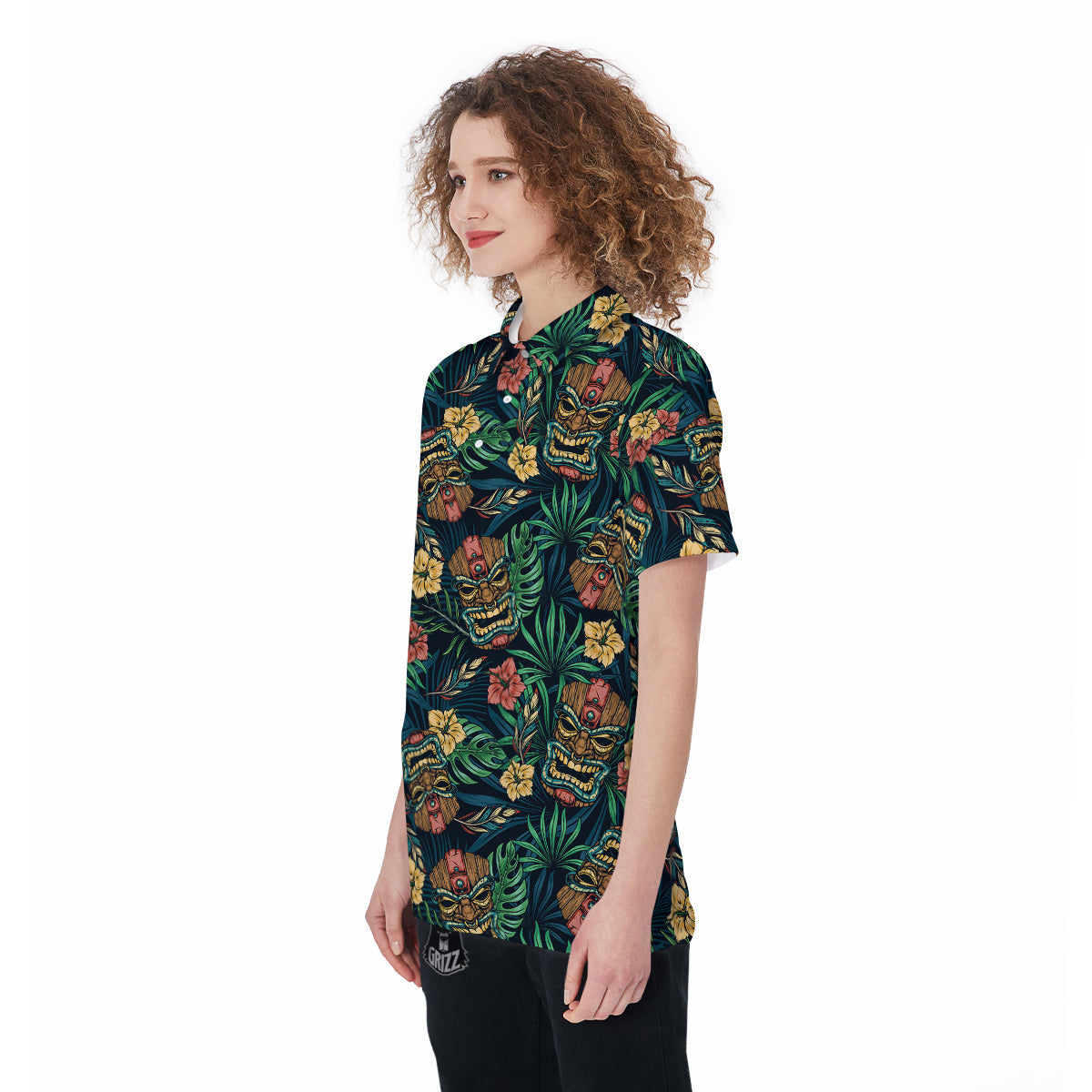 Tiki Tropical Print Pattern Women's Golf Shirts-grizzshop