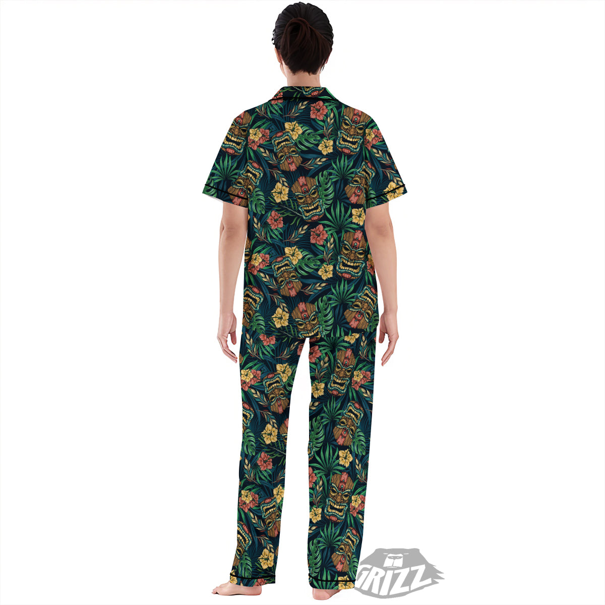 Tiki Tropical Print Pattern Women's Pajamas Set-grizzshop