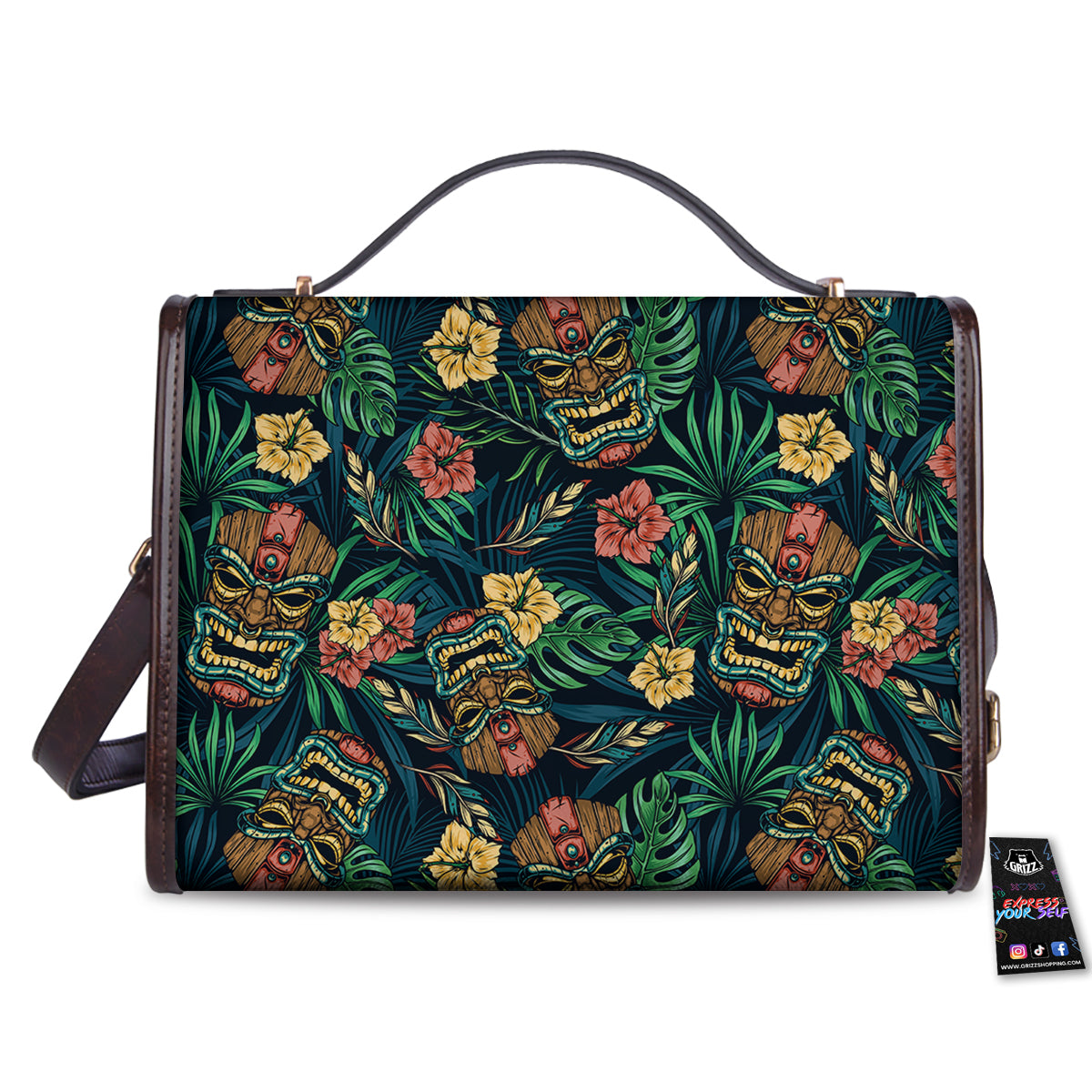 Tiki Tropical Print Pattern Women's Satchel Bag-grizzshop
