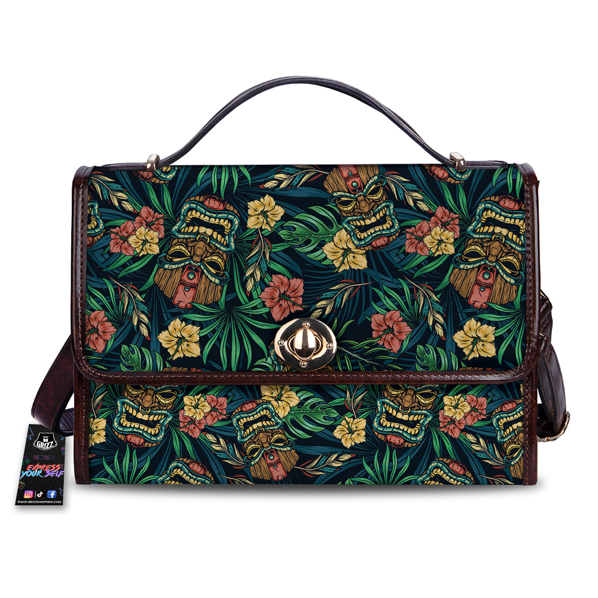 Tiki Tropical Print Pattern Women's Satchel Bag-grizzshop