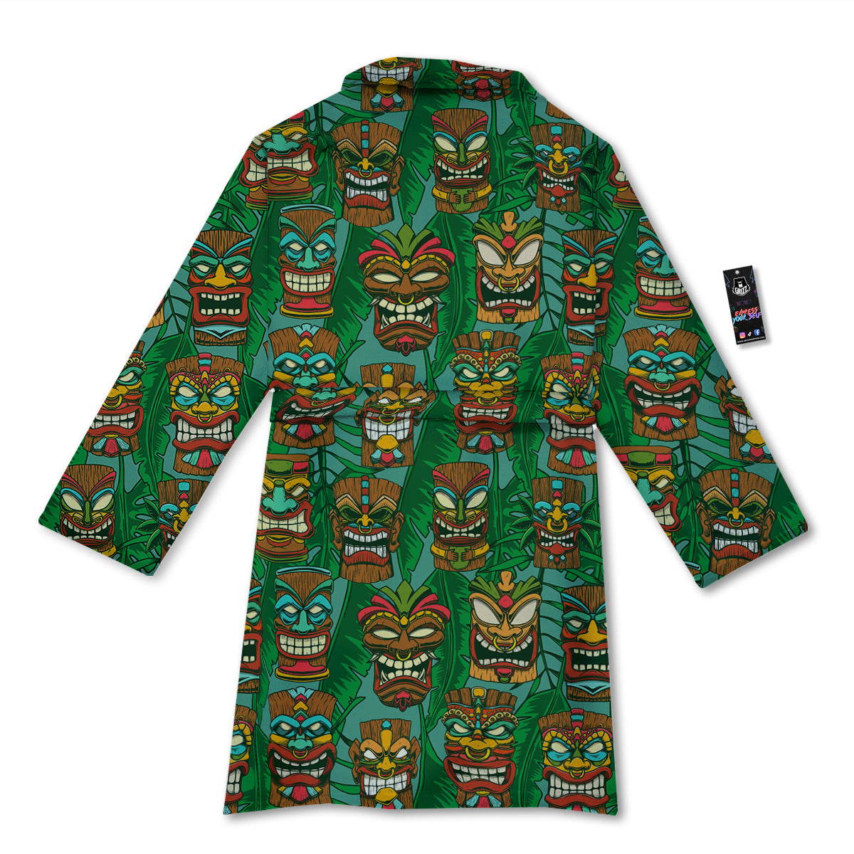 Tiki Wooden Print Pattern Bathrobe-grizzshop