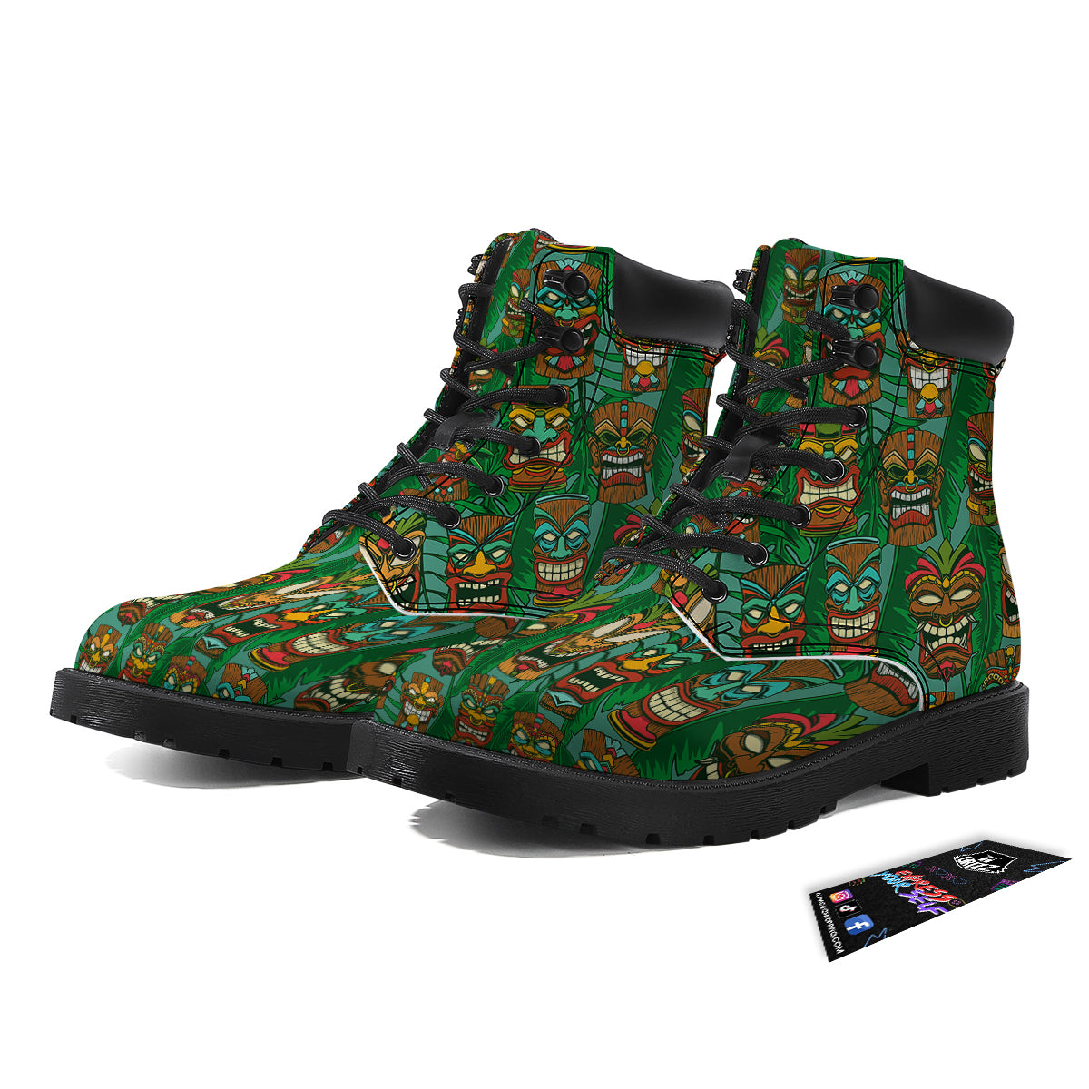Tiki Wooden Print Pattern Boots-grizzshop