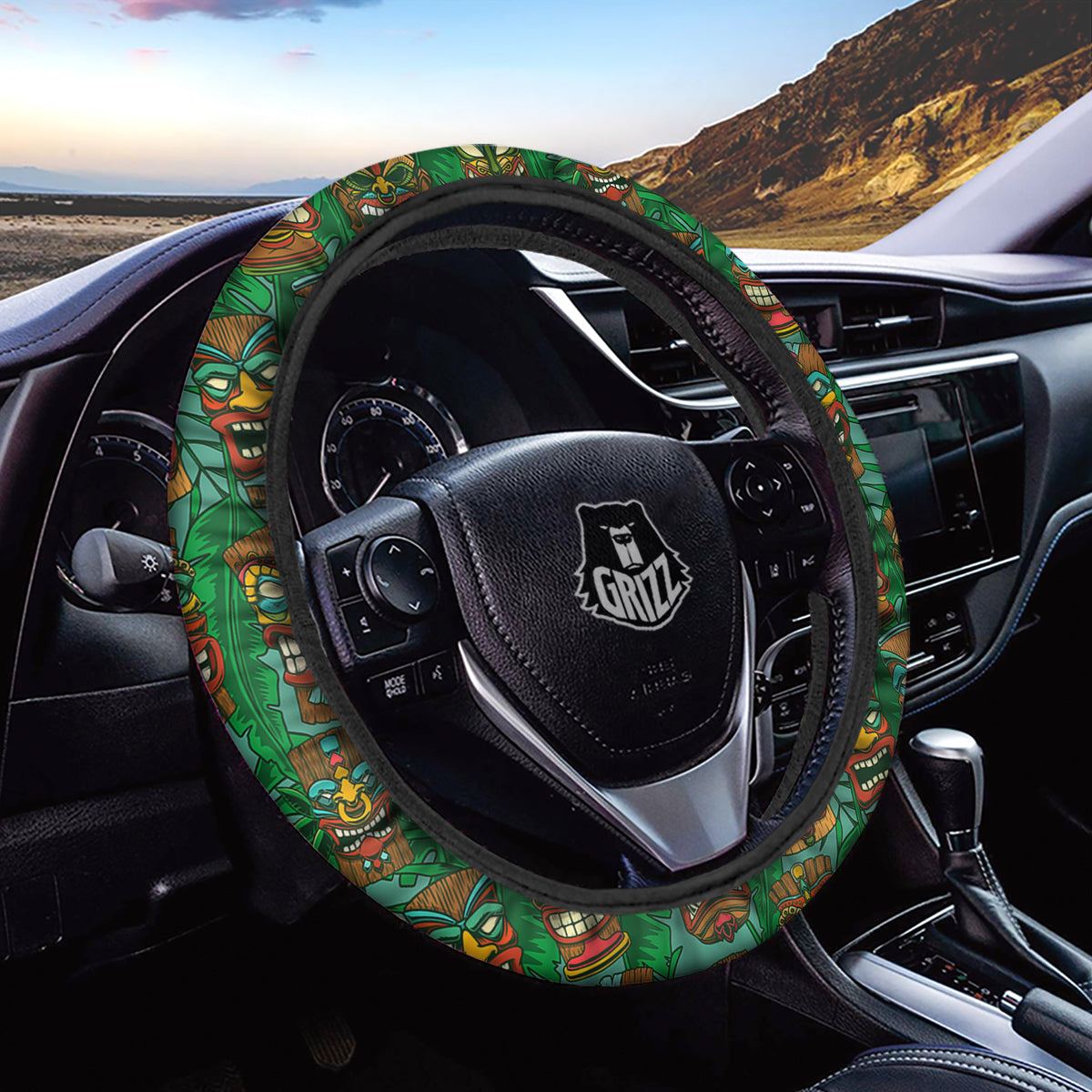 Tiki Wooden Print Pattern Car Steering Wheel Cover-grizzshop