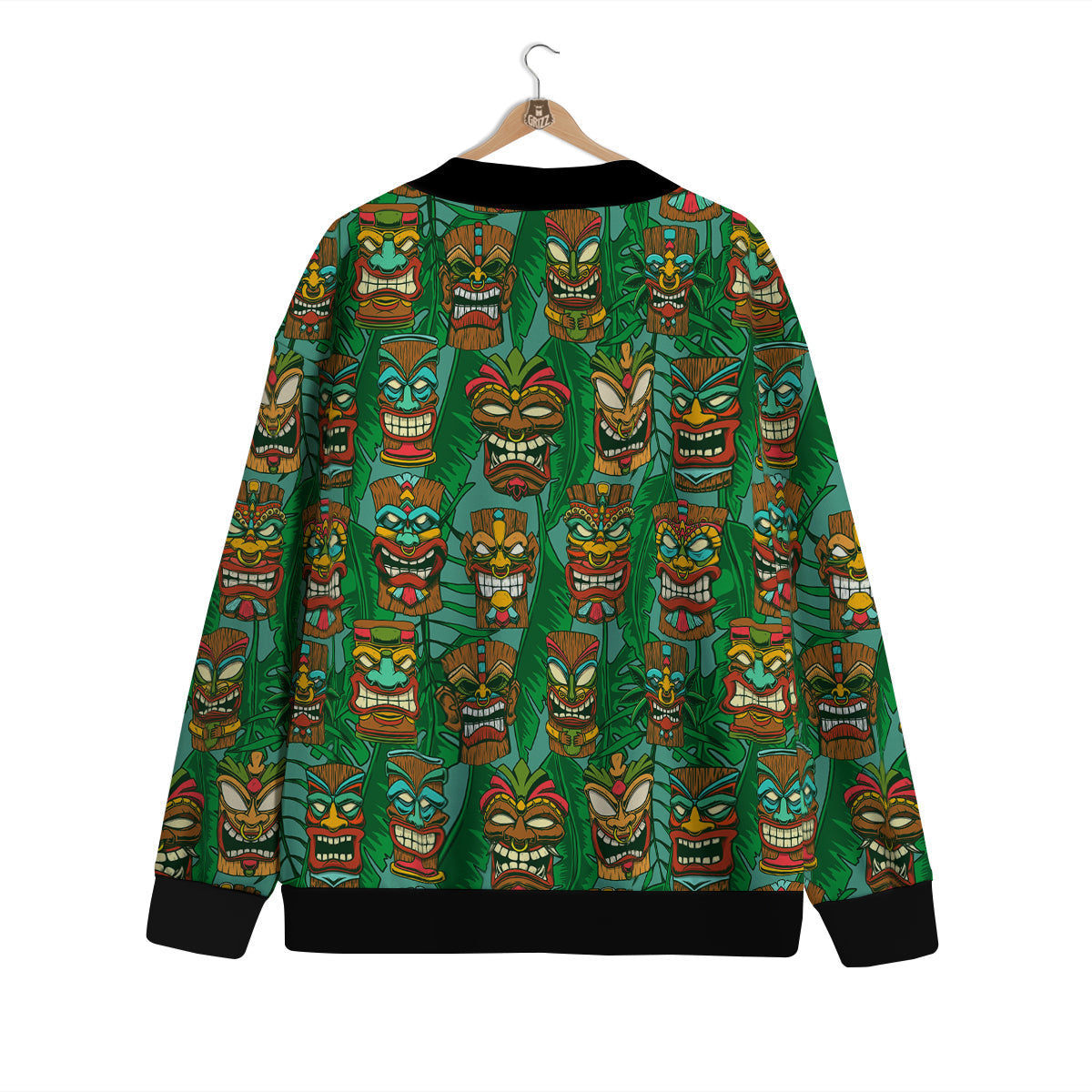 Tiki Wooden Print Pattern Cardigan-grizzshop