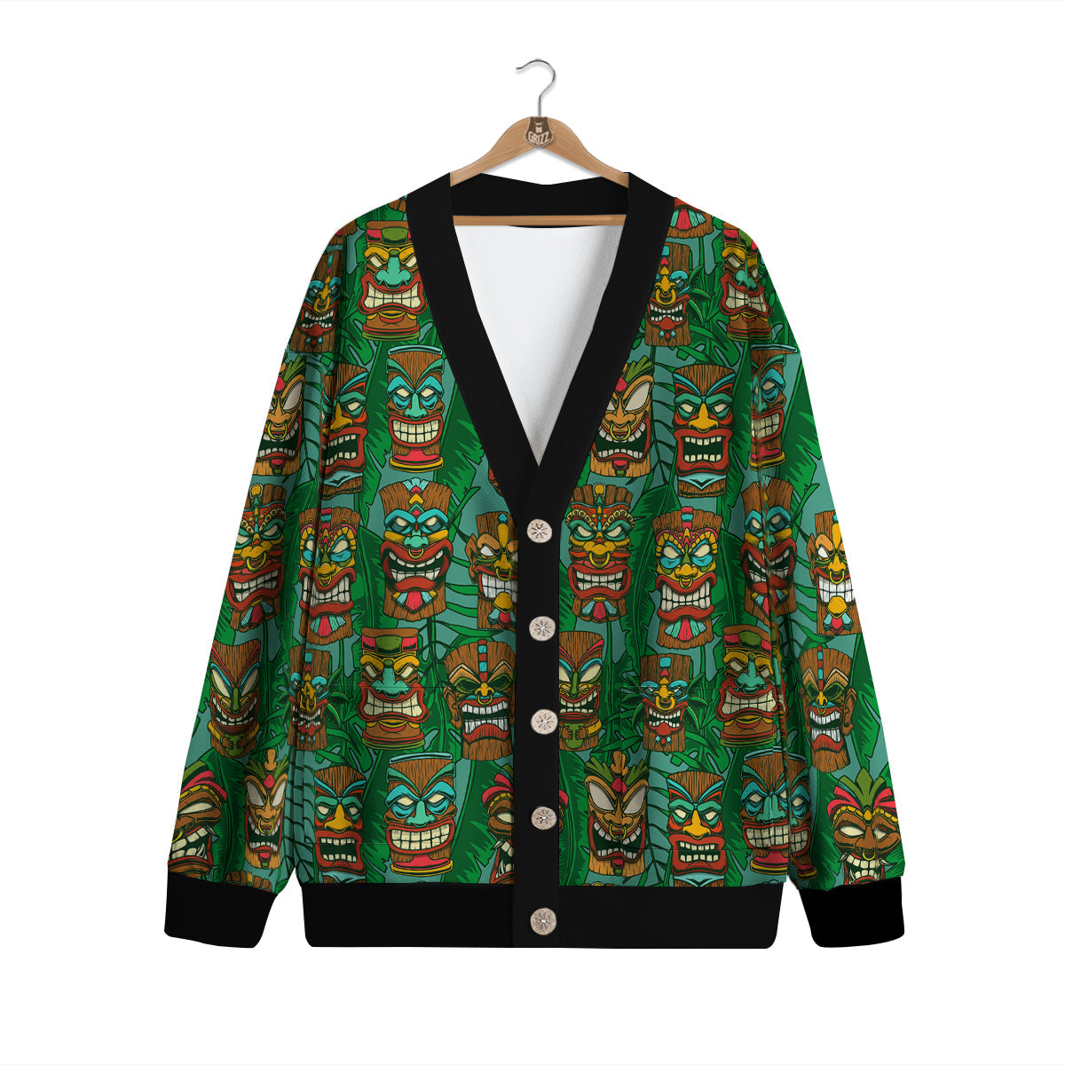 Tiki Wooden Print Pattern Cardigan-grizzshop