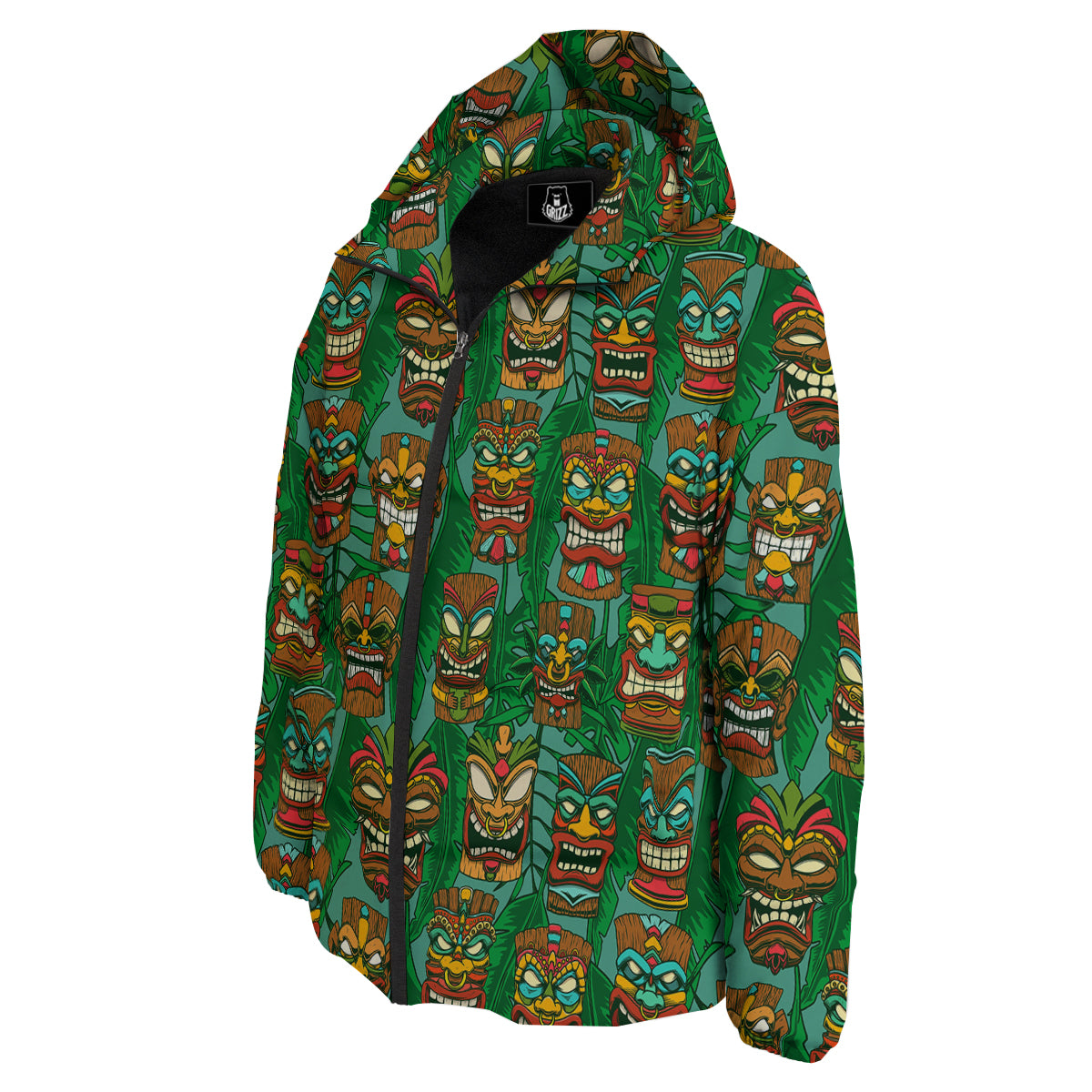 Tiki Wooden Print Pattern Down Jacket-grizzshop