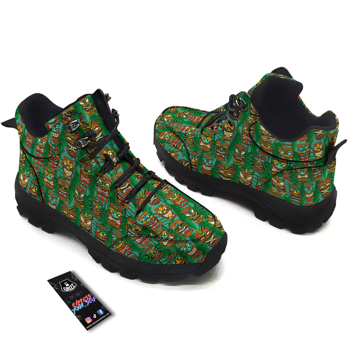 Tiki Wooden Print Pattern Hiking Shoes-grizzshop