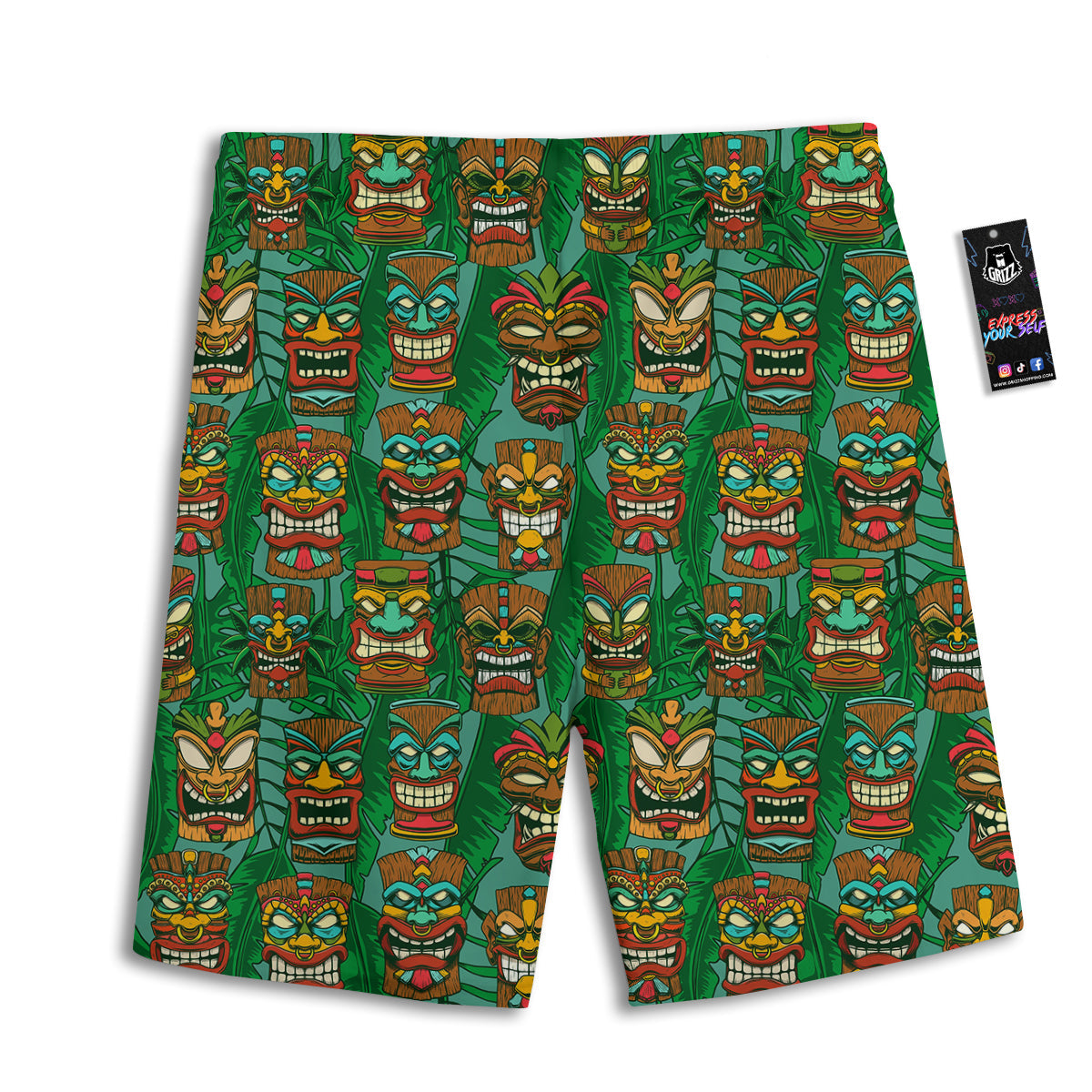 Tiki Wooden Print Pattern Men's Athletic Shorts