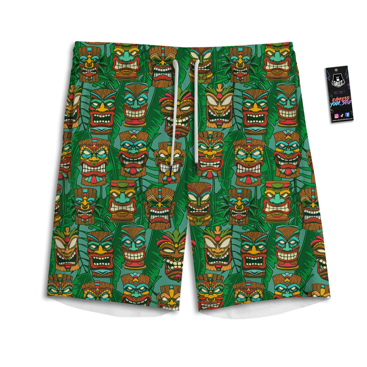 Tiki Wooden Print Pattern Men's Athletic Shorts