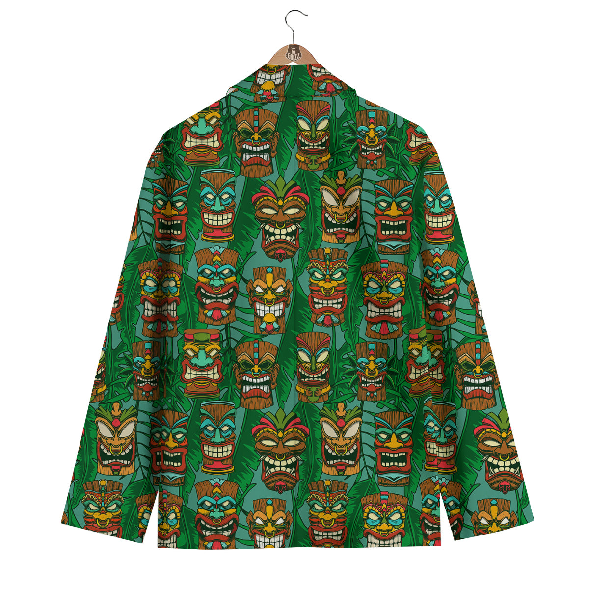 Tiki Wooden Print Pattern Men's Blazer-grizzshop