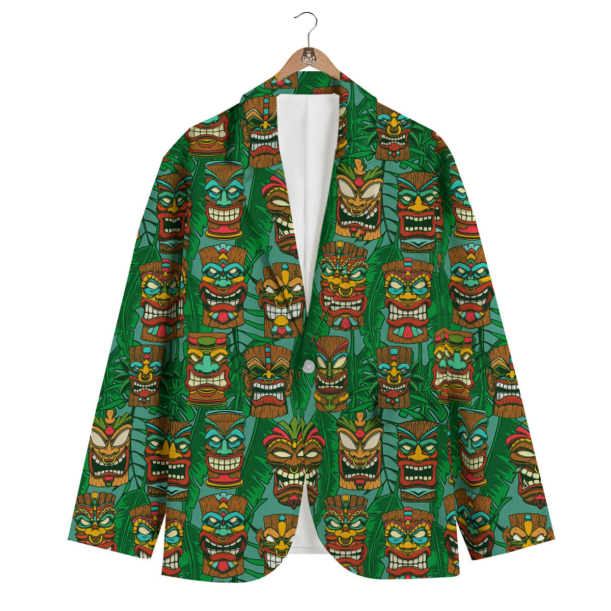 Tiki Wooden Print Pattern Men's Blazer-grizzshop