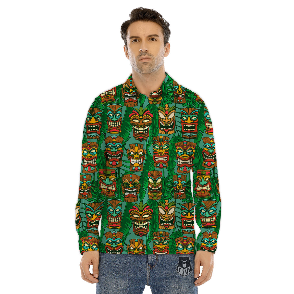 Tiki Wooden Print Pattern Men's Dress Shirts-grizzshop