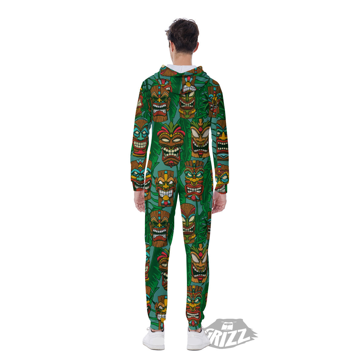 Tiki Wooden Print Pattern Men's Jumpsuit-grizzshop