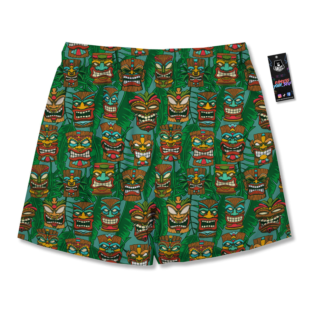 Tiki Wooden Print Pattern Men's Running Shorts-grizzshop