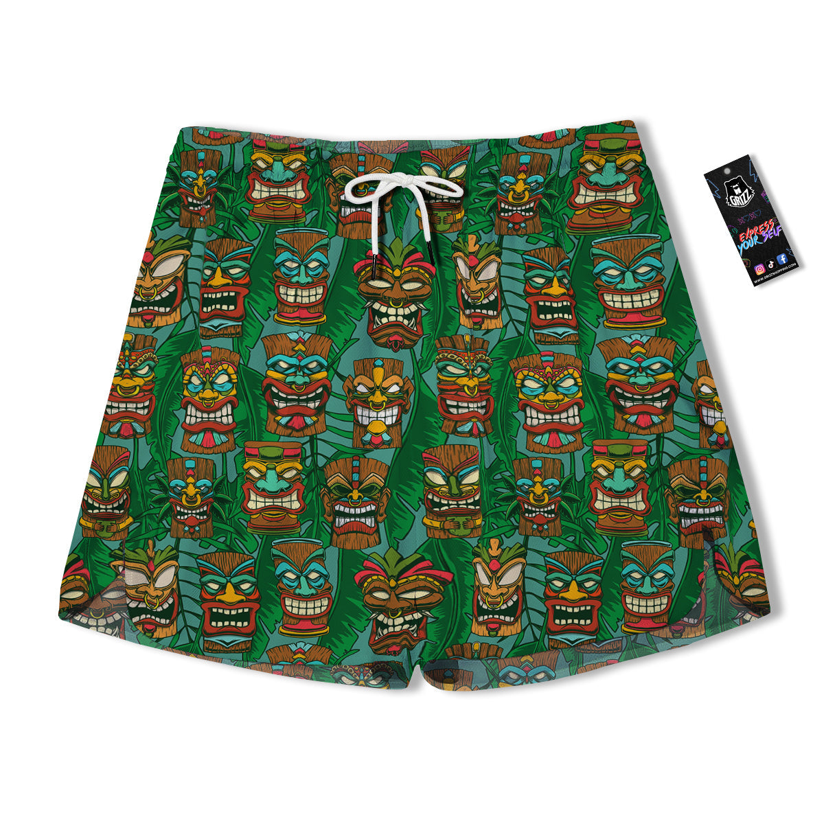 Tiki Wooden Print Pattern Men's Running Shorts-grizzshop