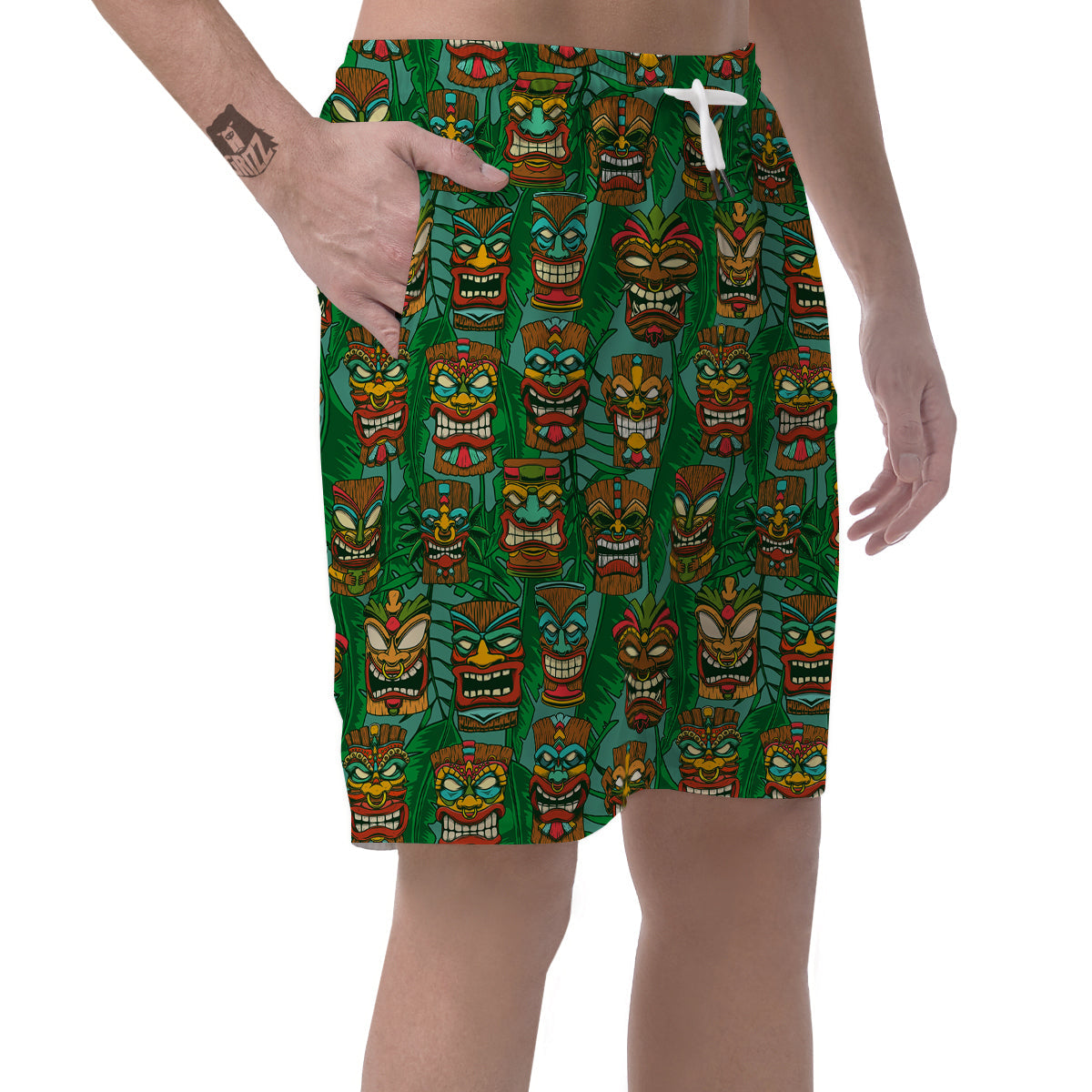 Tiki Wooden Print Pattern Men's Shorts-grizzshop