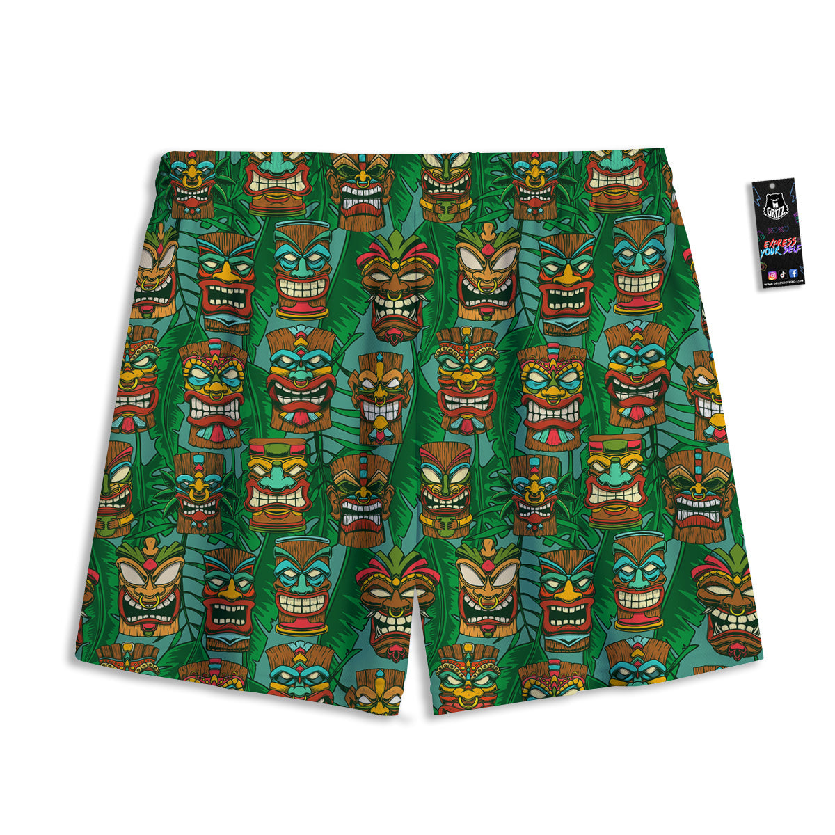 Tiki Wooden Print Pattern Mesh Shorts