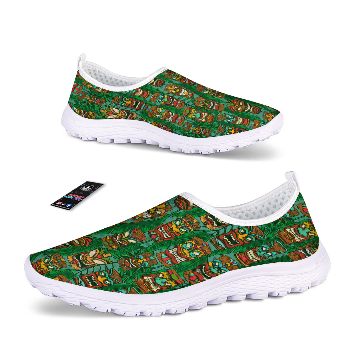 Tiki Wooden Print Pattern Nurse Shoes-grizzshop