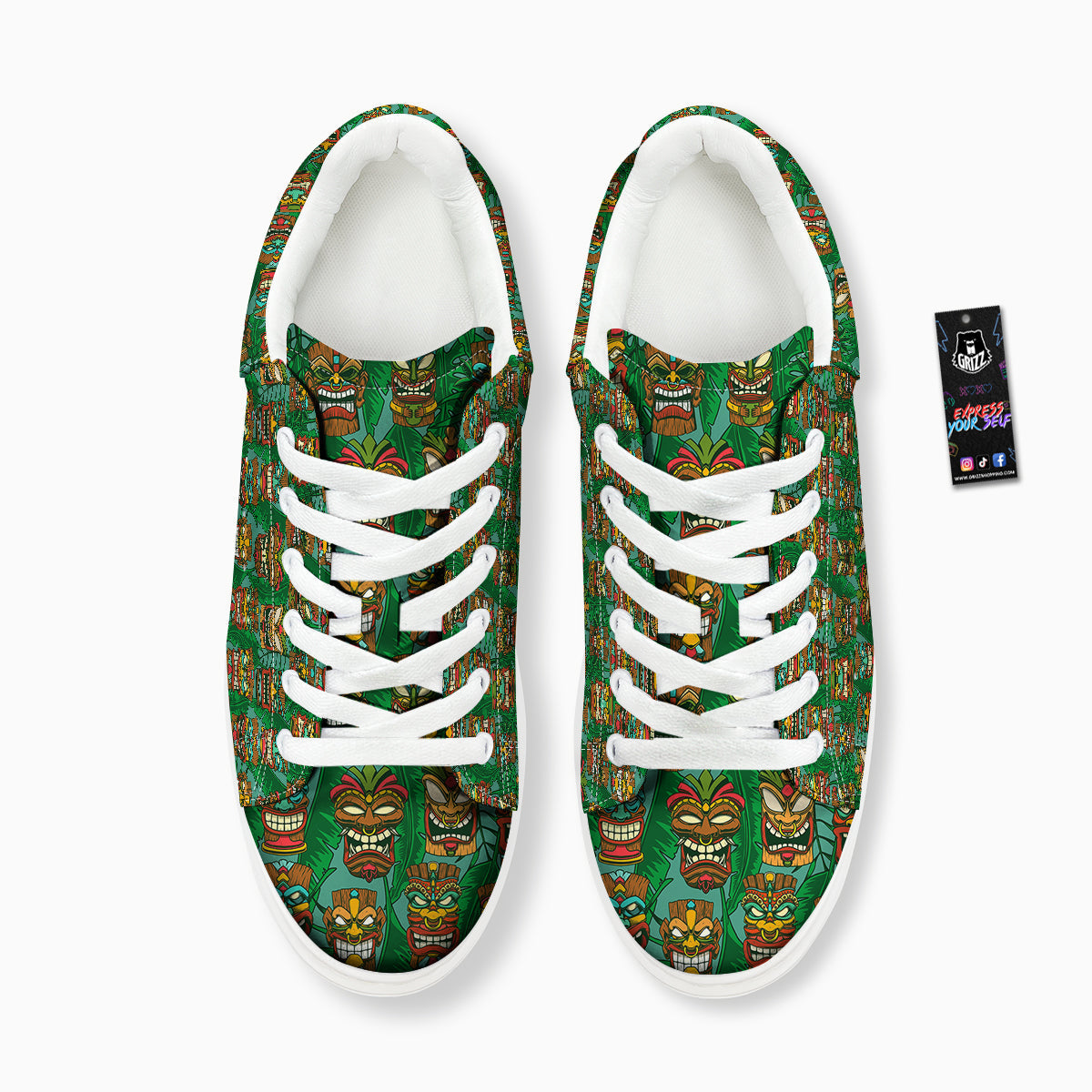 Tiki Wooden Print Pattern Platform Shoes-grizzshop