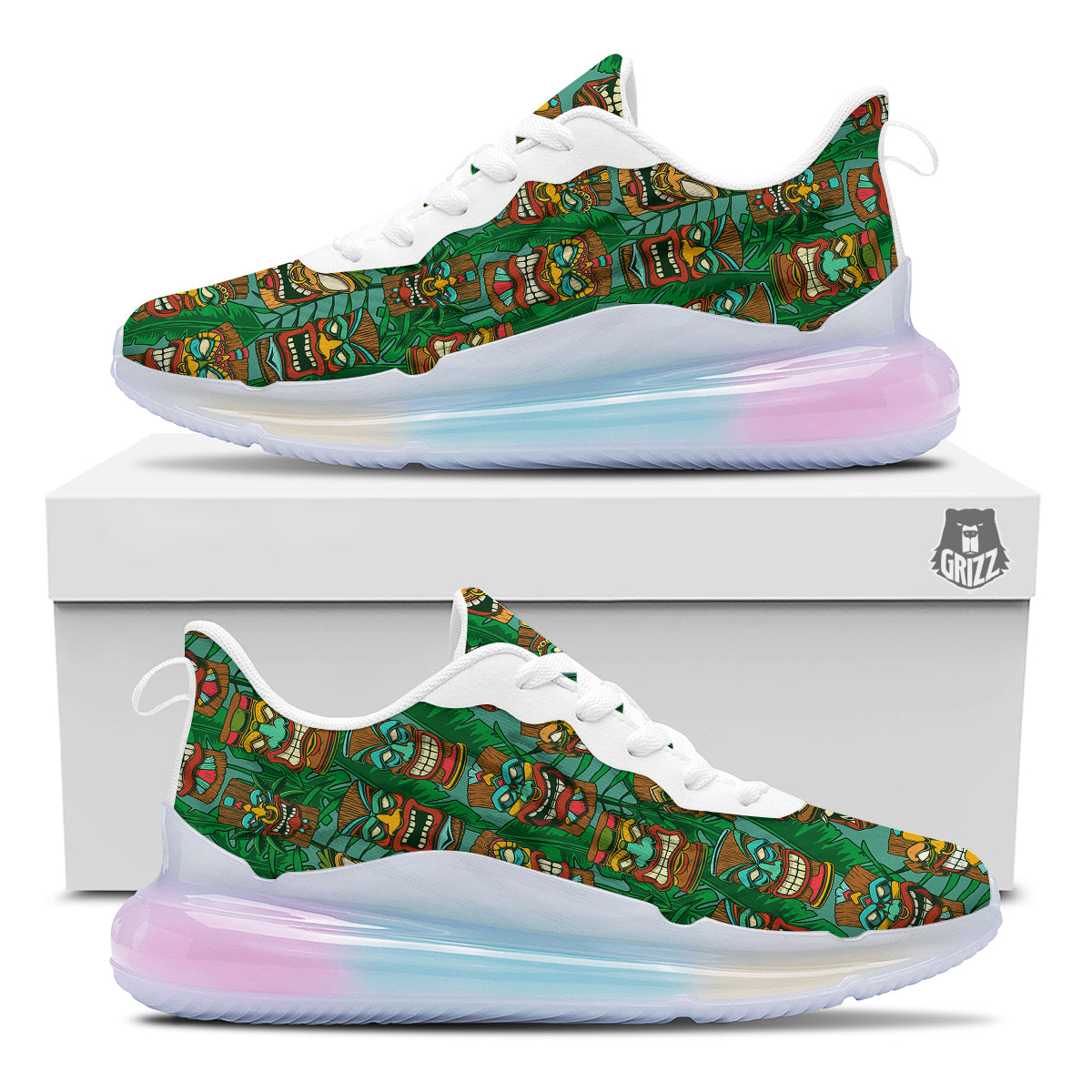 Tiki Wooden Print Pattern Running Sneakers-grizzshop
