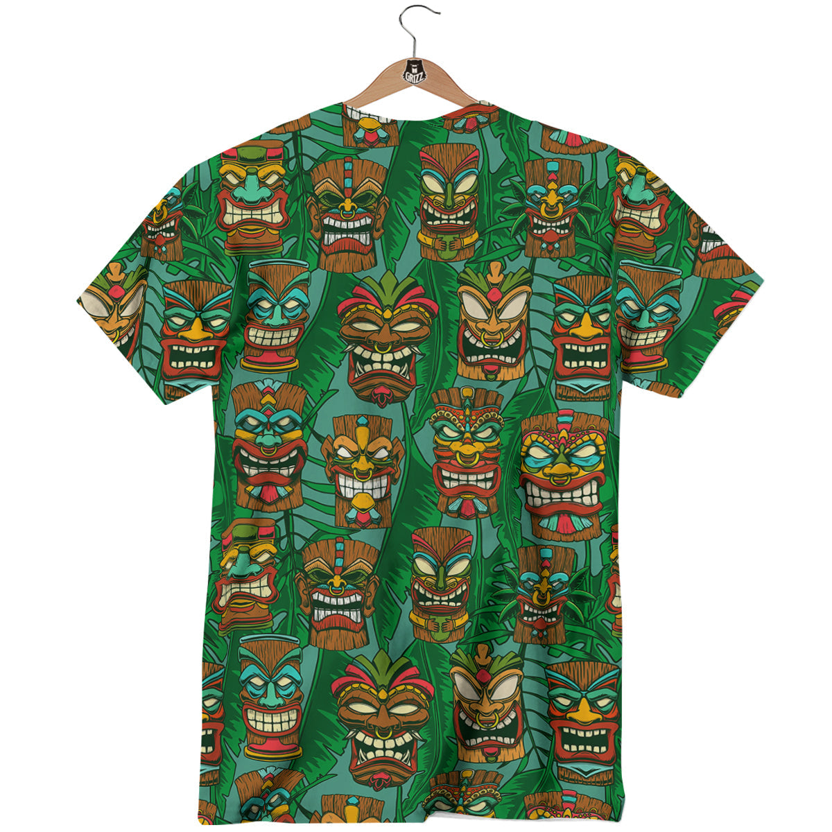 Tiki Wooden Print Pattern T-Shirt-grizzshop