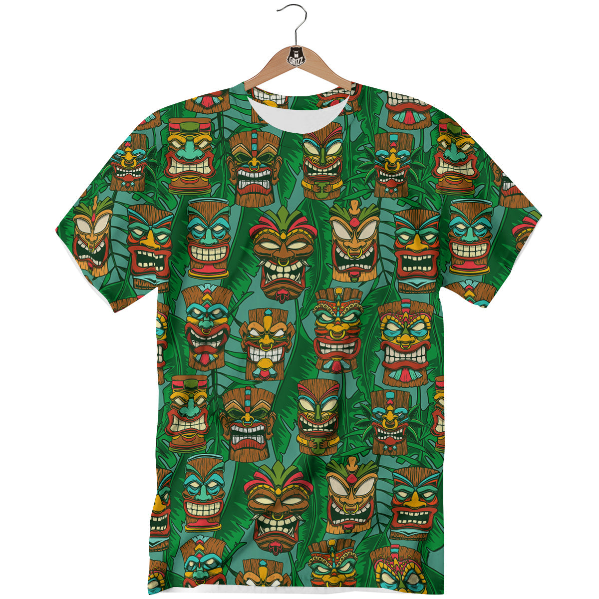 Tiki Wooden Print Pattern T-Shirt-grizzshop