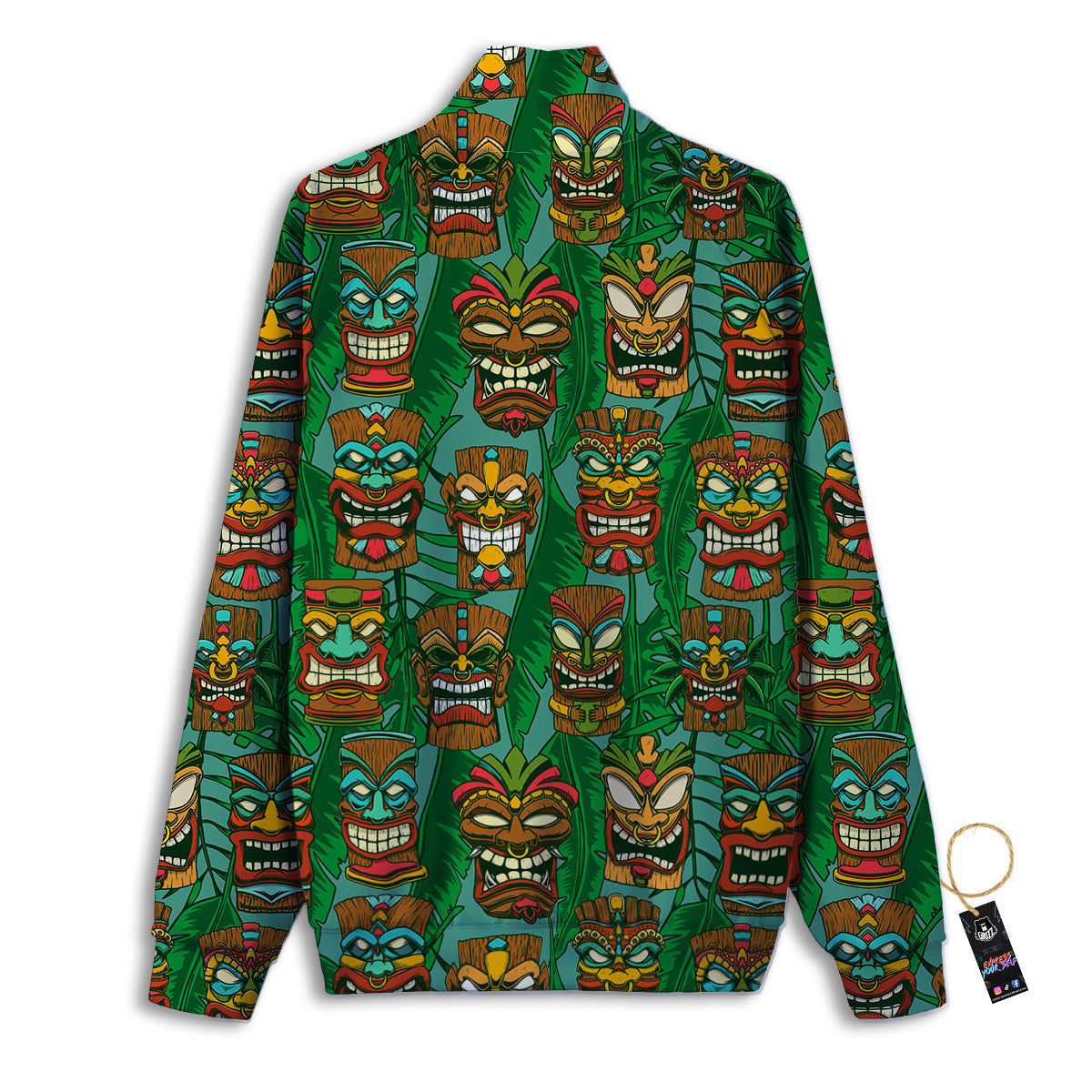 Tiki Wooden Print Pattern Track Jacket-grizzshop