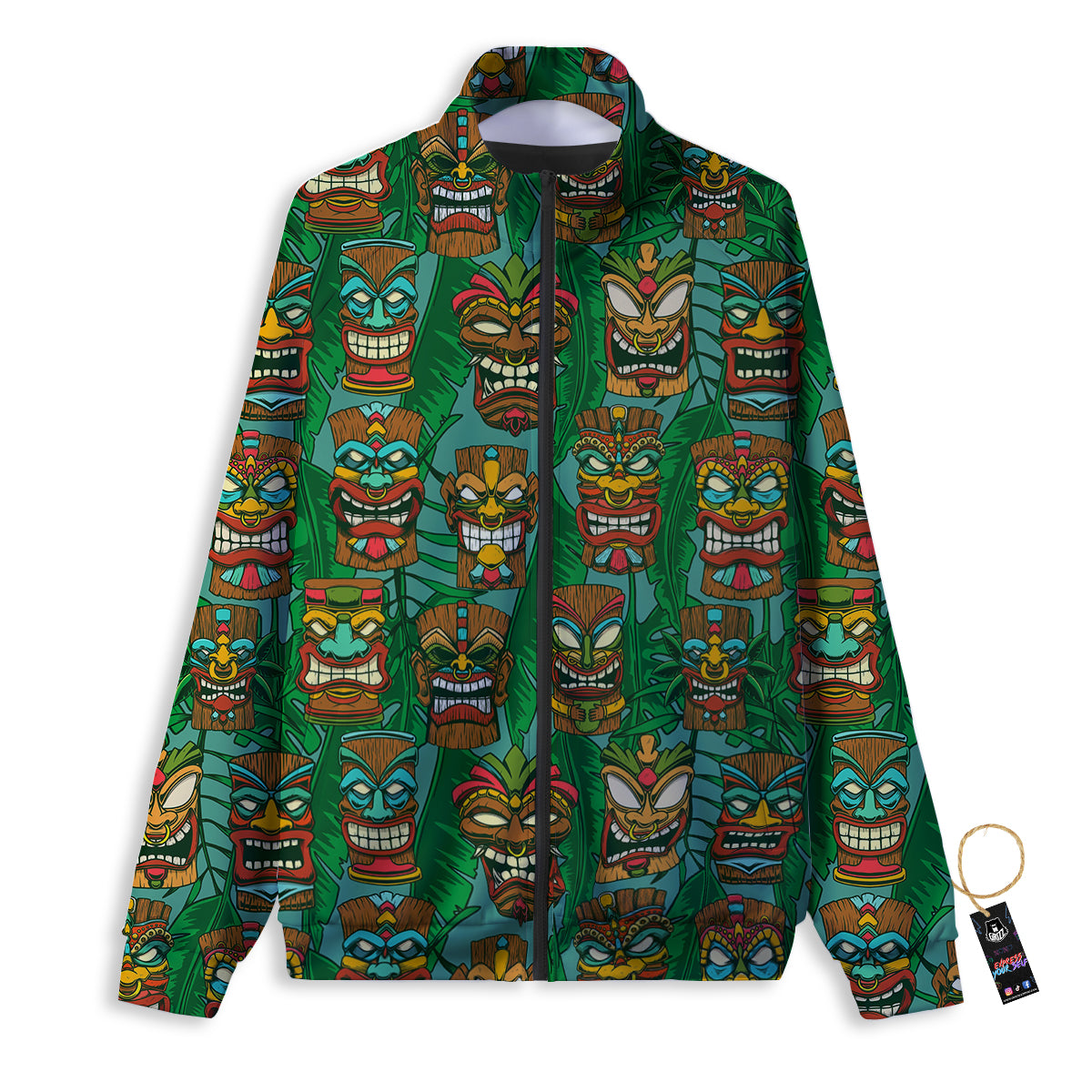 Tiki Wooden Print Pattern Track Jacket-grizzshop