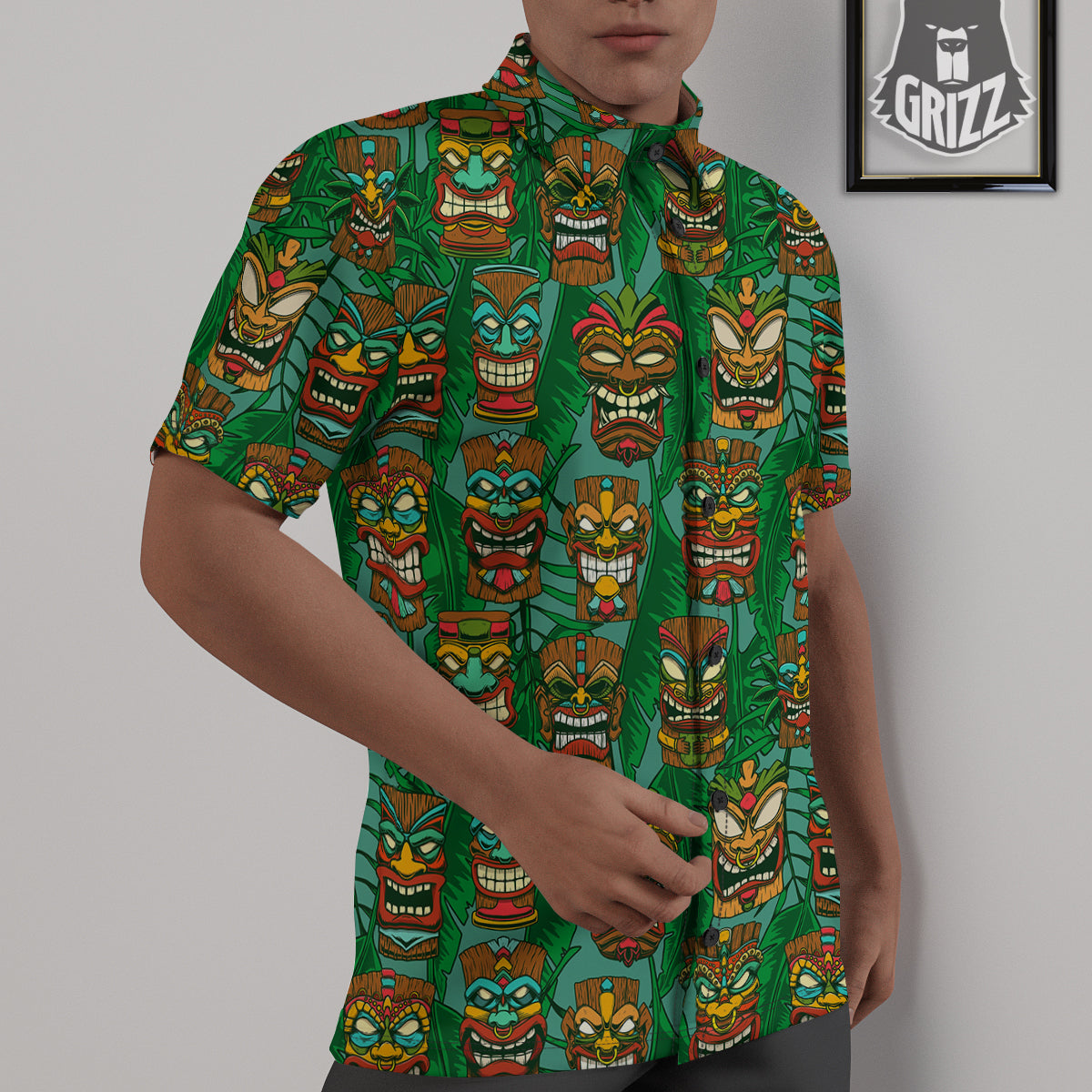 Tiki Wooden Print Pattern Untucked Shirts-grizzshop