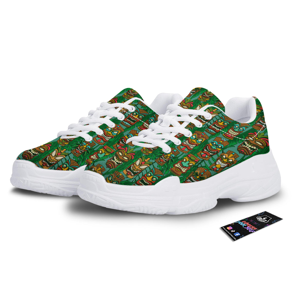Tiki Wooden Print Pattern White Chunky Shoes-grizzshop
