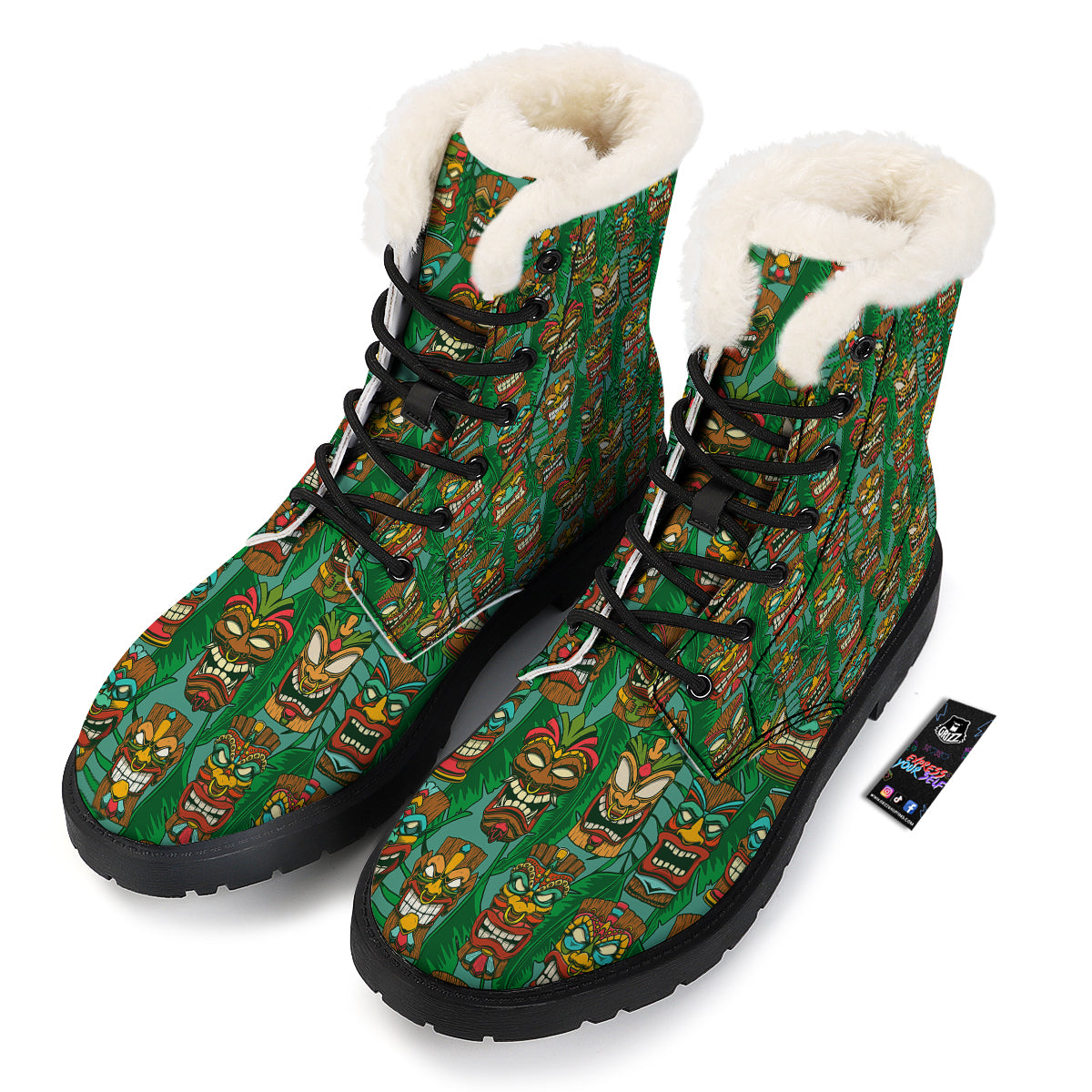 Tiki Wooden Print Pattern Winter Boots-grizzshop