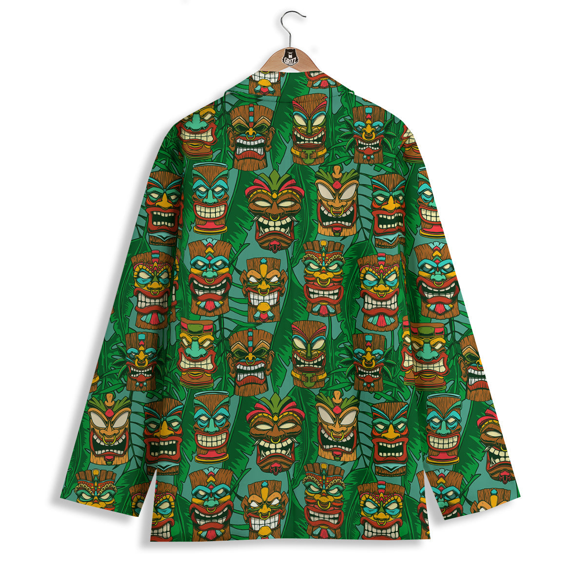 Tiki Wooden Print Pattern Women's Blazer-grizzshop