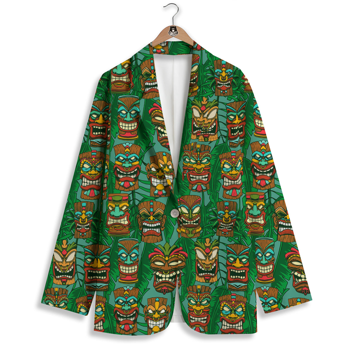 Tiki Wooden Print Pattern Women's Blazer-grizzshop