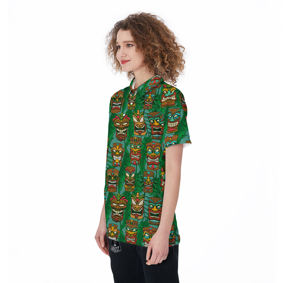 Tiki Wooden Print Pattern Women's Golf Shirts-grizzshop