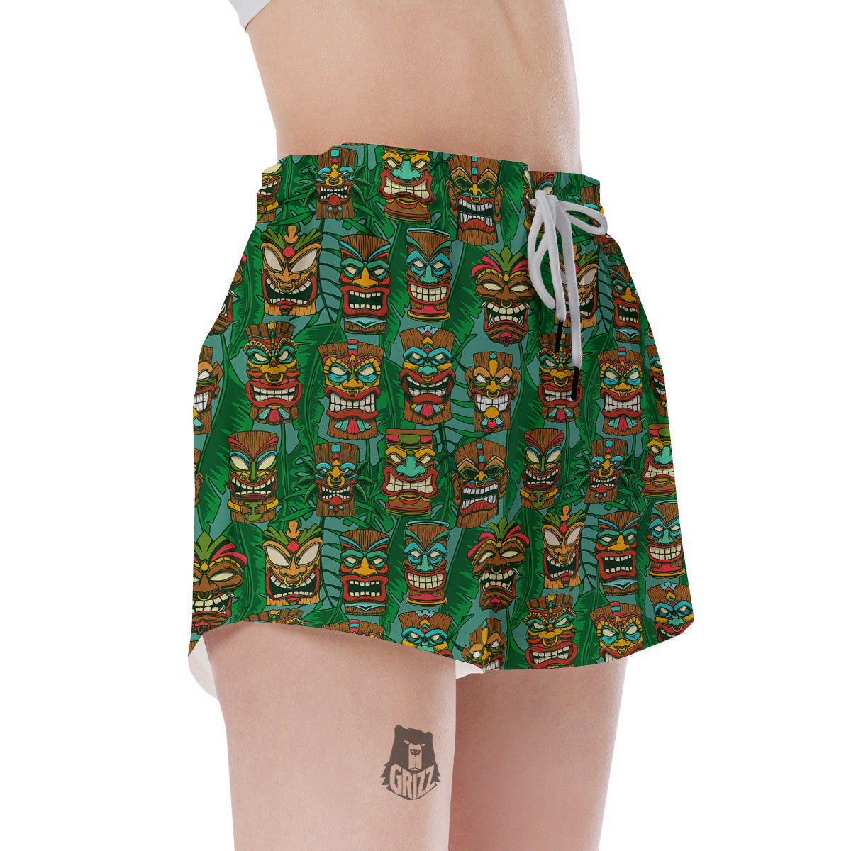 Tiki Wooden Print Pattern Women's Shorts-grizzshop