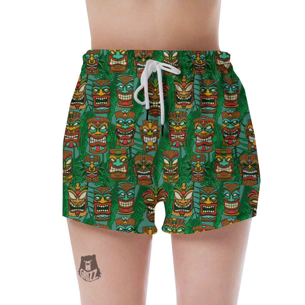 Tiki Wooden Print Pattern Women's Shorts-grizzshop