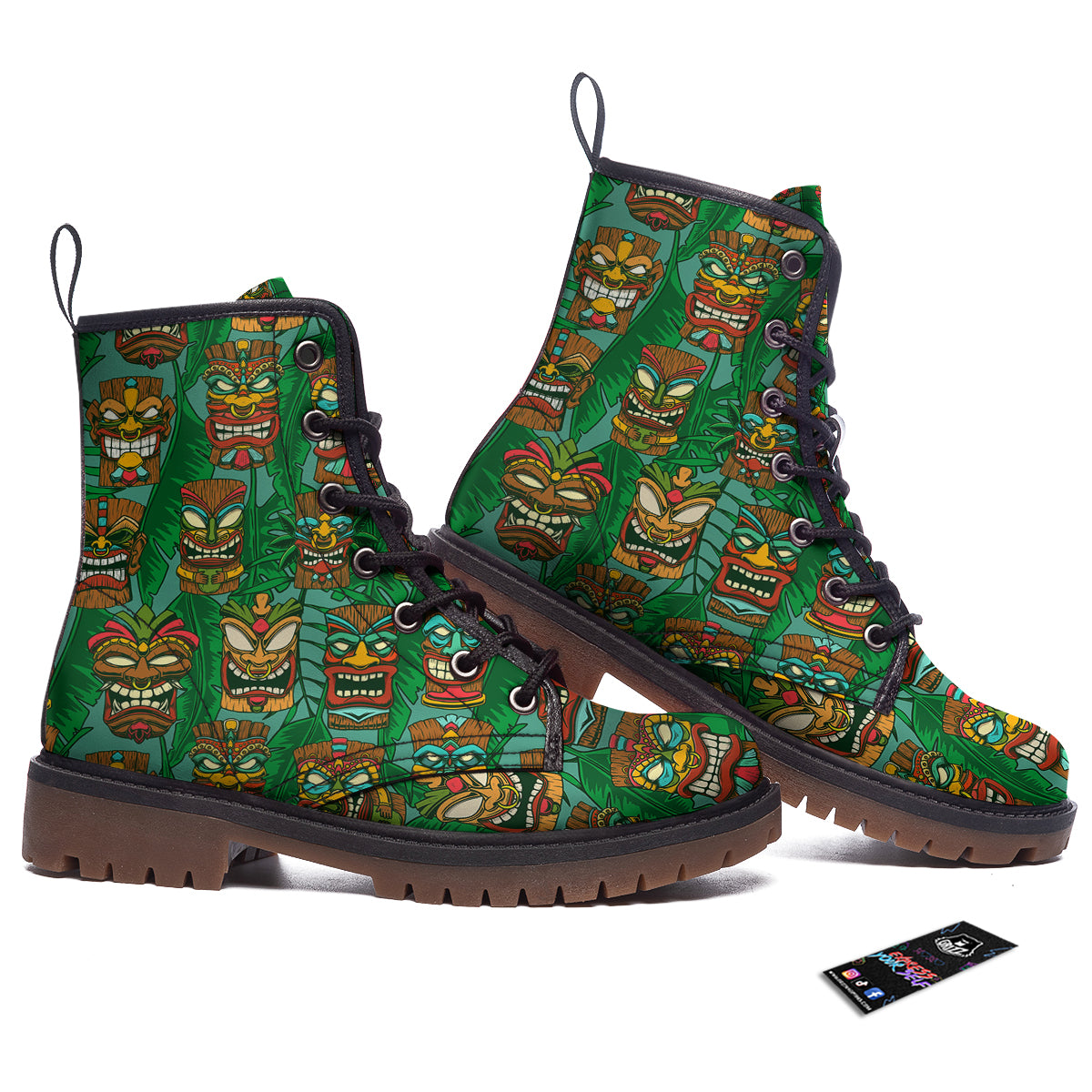 Tiki Wooden Print Pattern Work Boots-grizzshop