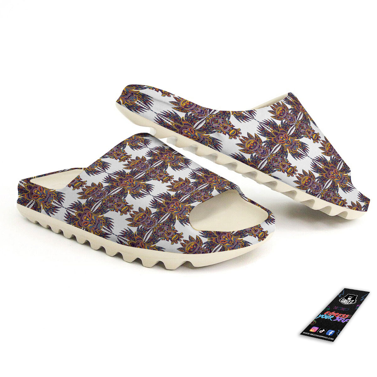 Tiki Mask Ornament Print Pattern Sandals-grizzshop