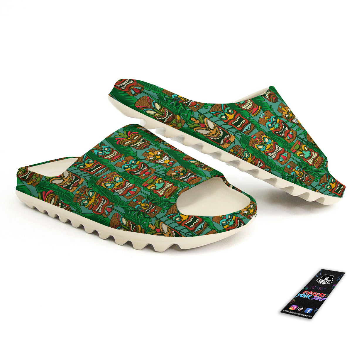 Tiki Wooden Print Pattern Sandals-grizzshop