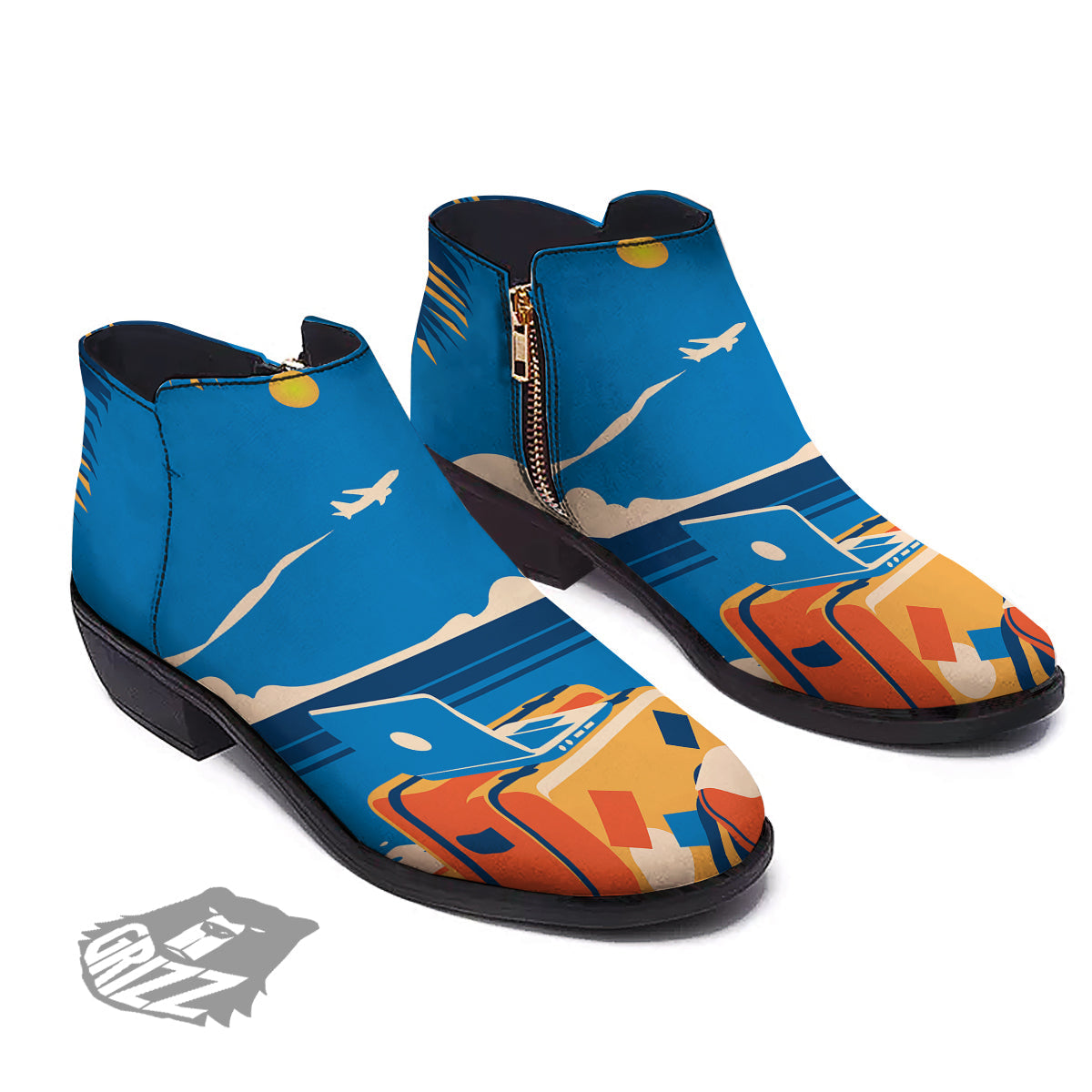 Time To Travel Summer Holiday Print Ankle Boots-grizzshop