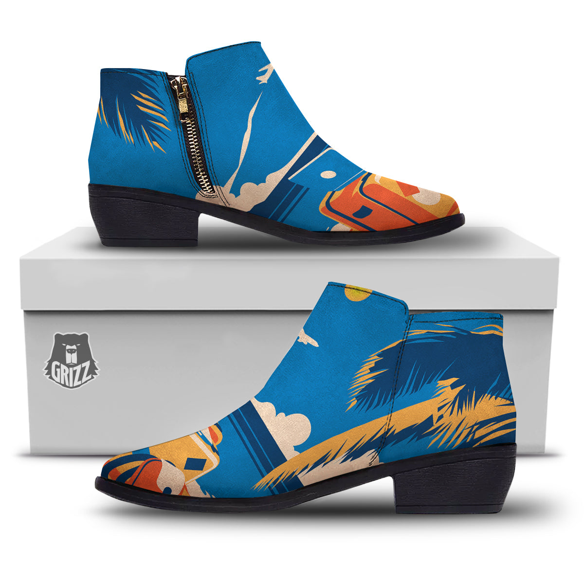 Time To Travel Summer Holiday Print Ankle Boots-grizzshop