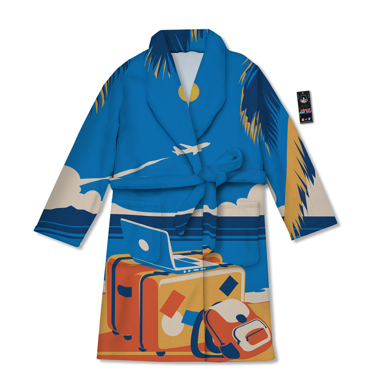 Time To Travel Summer Holiday Print Bathrobe-grizzshop