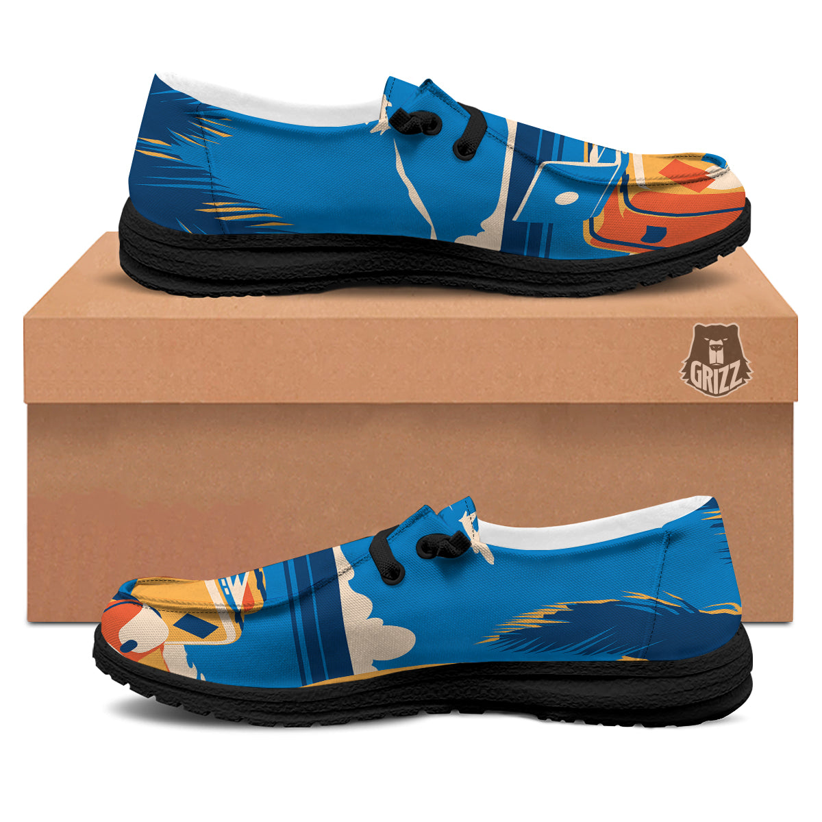 Time To Travel Summer Holiday Print Black Loafers-grizzshop