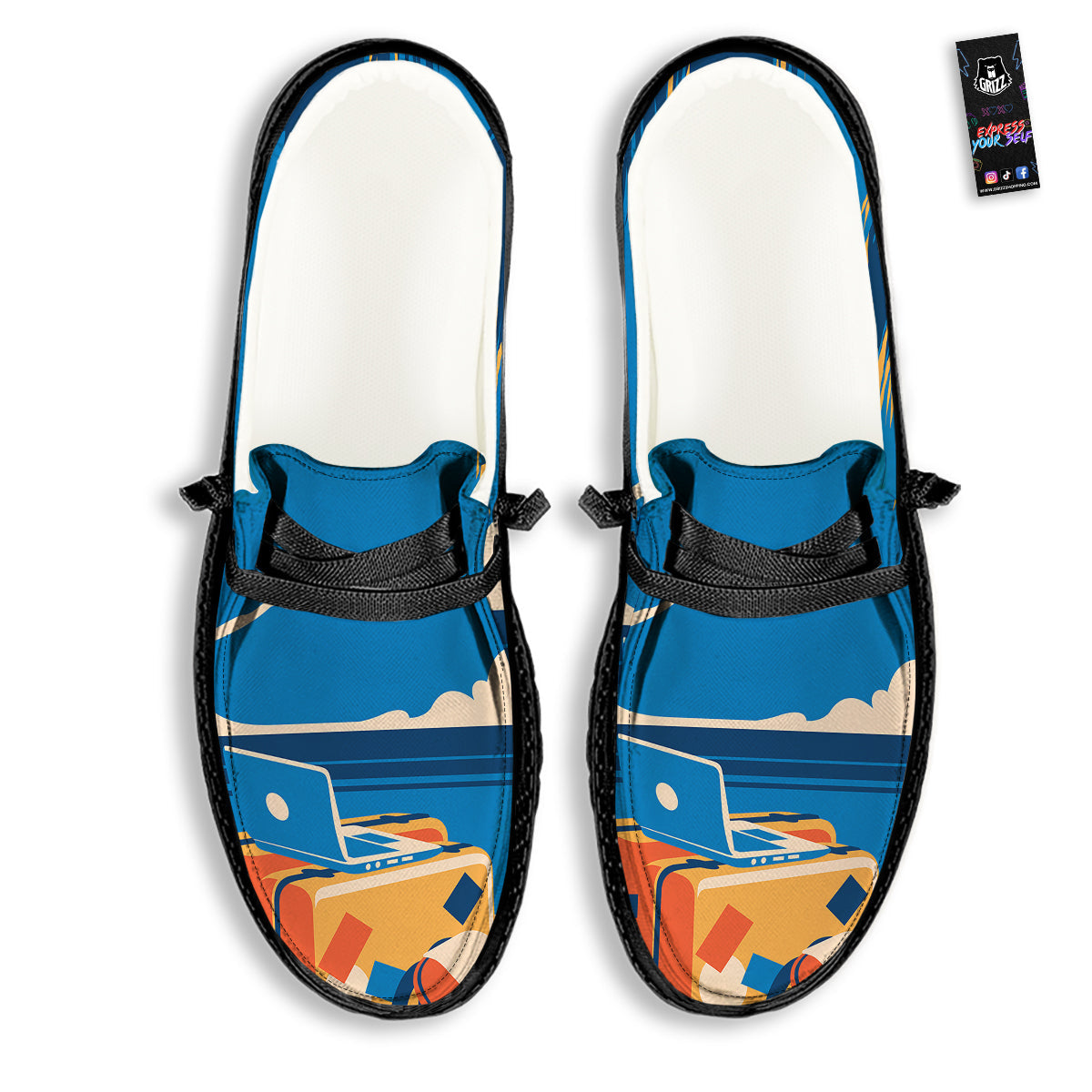 Time To Travel Summer Holiday Print Black Loafers-grizzshop