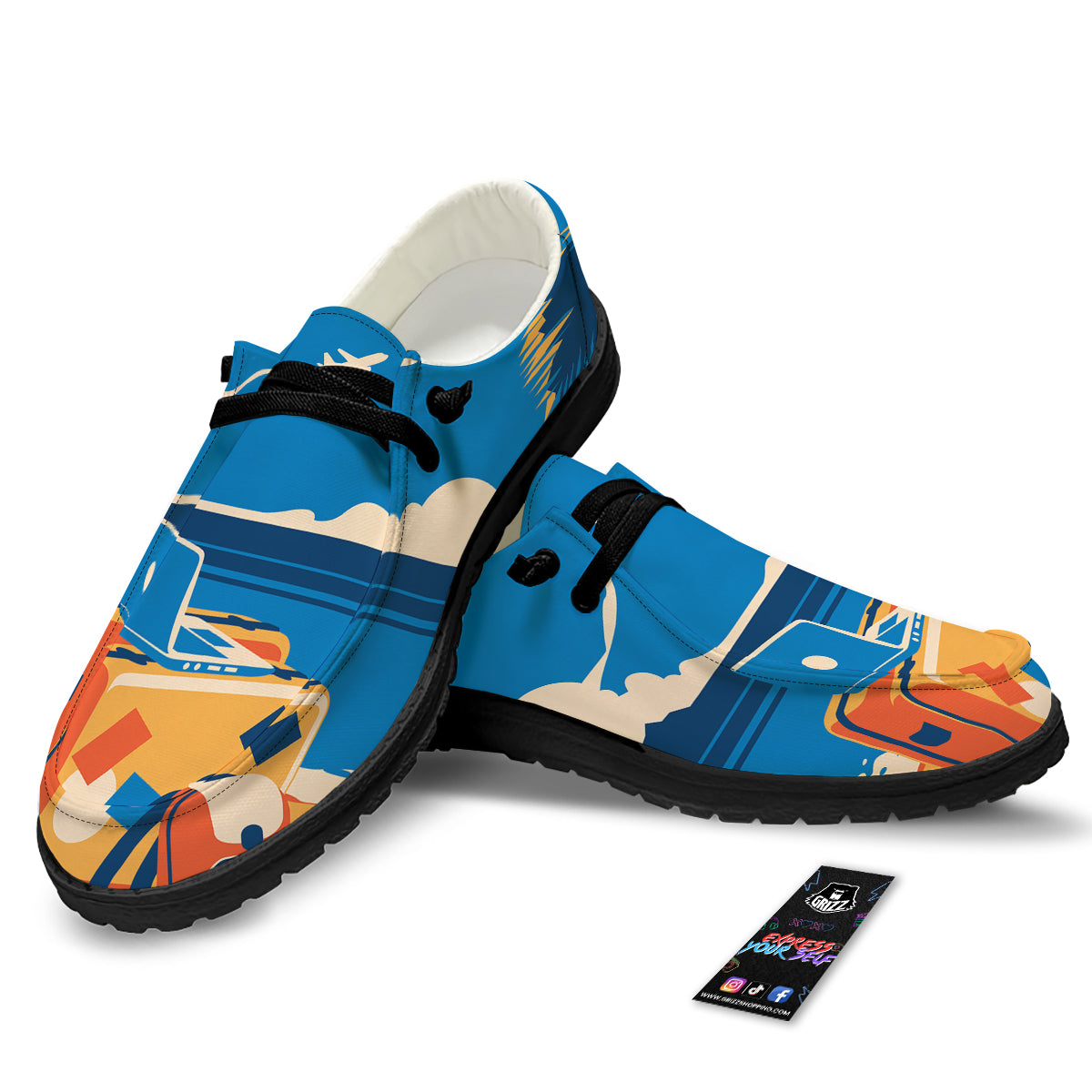 Time To Travel Summer Holiday Print Black Loafers-grizzshop