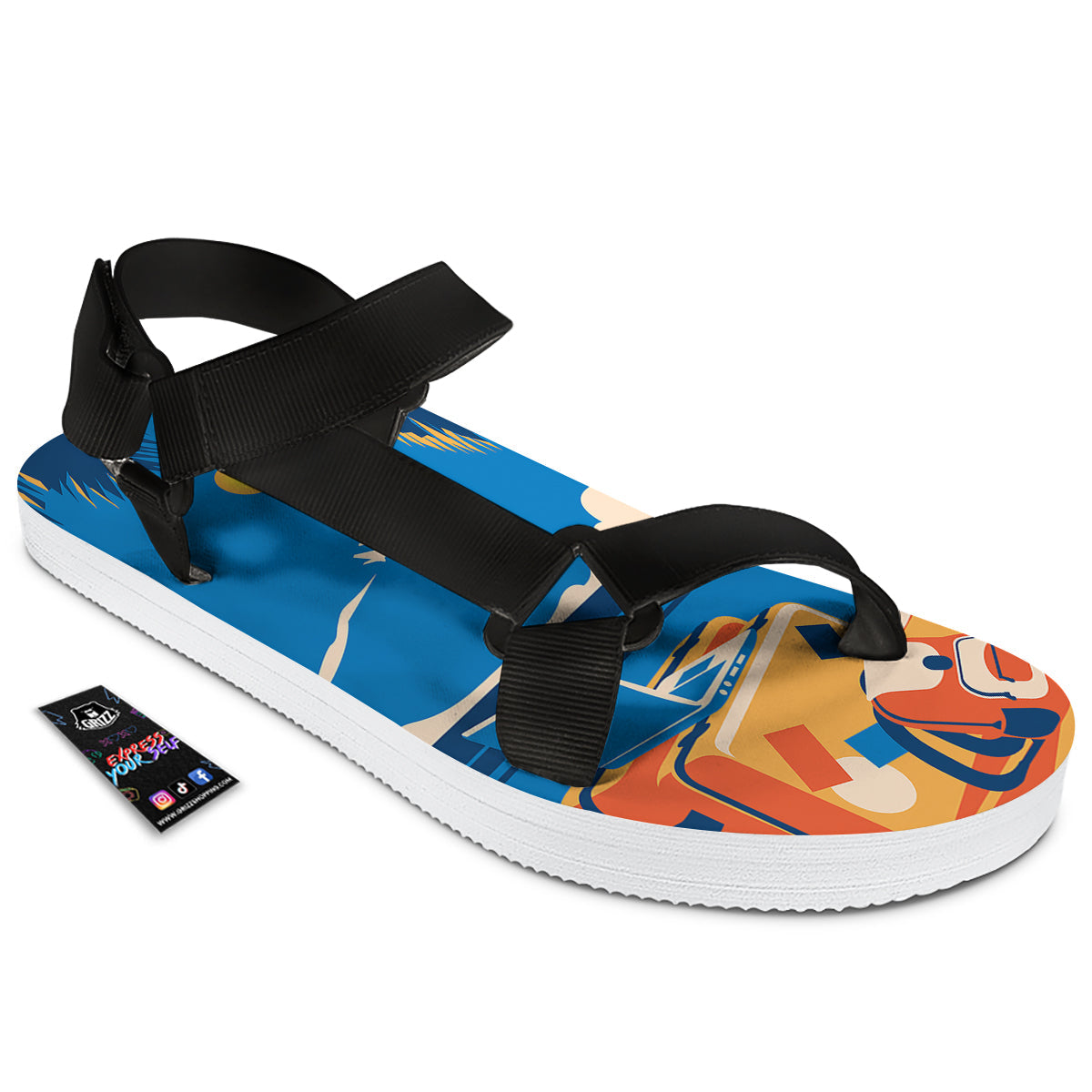 Time To Travel Summer Holiday Print Black Open Toe Sandals-grizzshop
