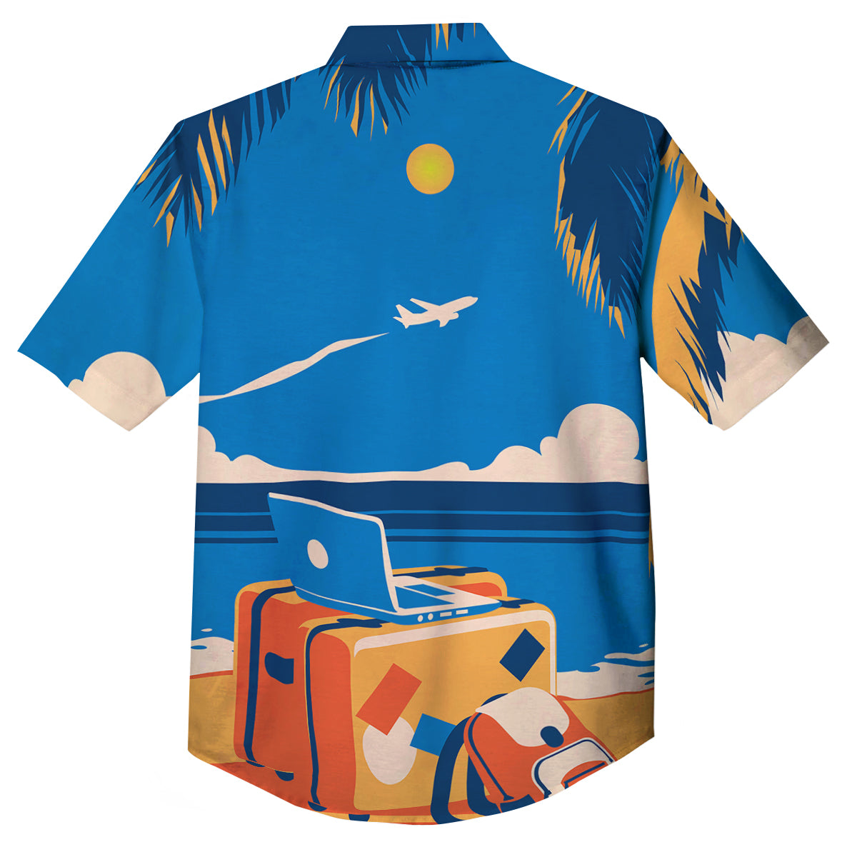 Time To Travel Summer Holiday Print Button Up Shirt-grizzshop