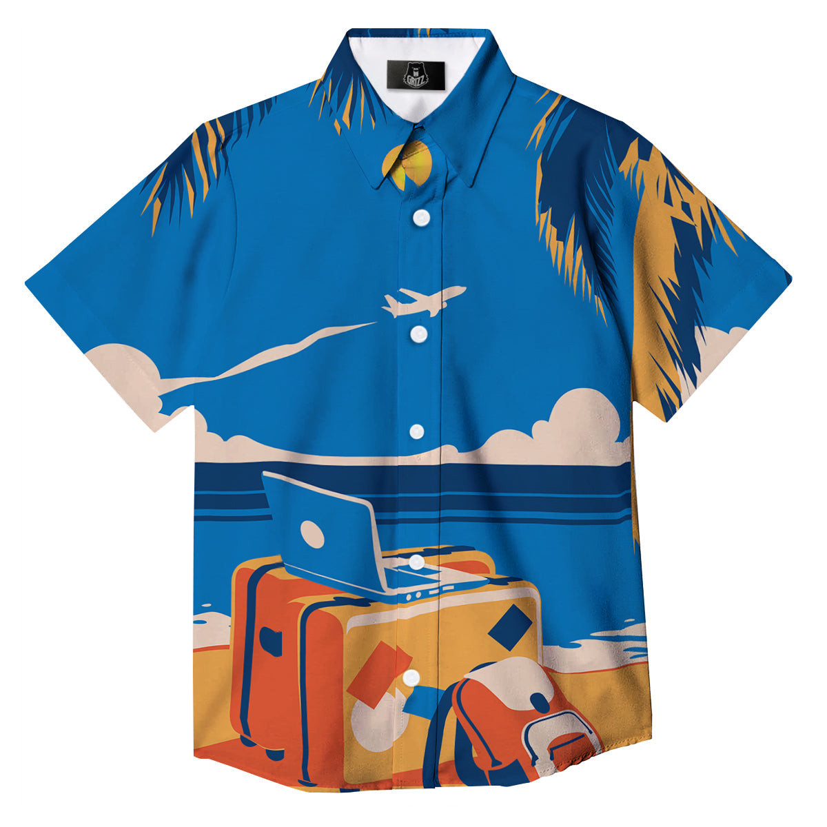 Time To Travel Summer Holiday Print Button Up Shirt-grizzshop