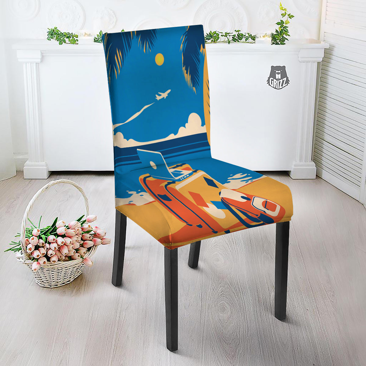 Time To Travel Summer Holiday Print Dining Chair Slipcover-grizzshop
