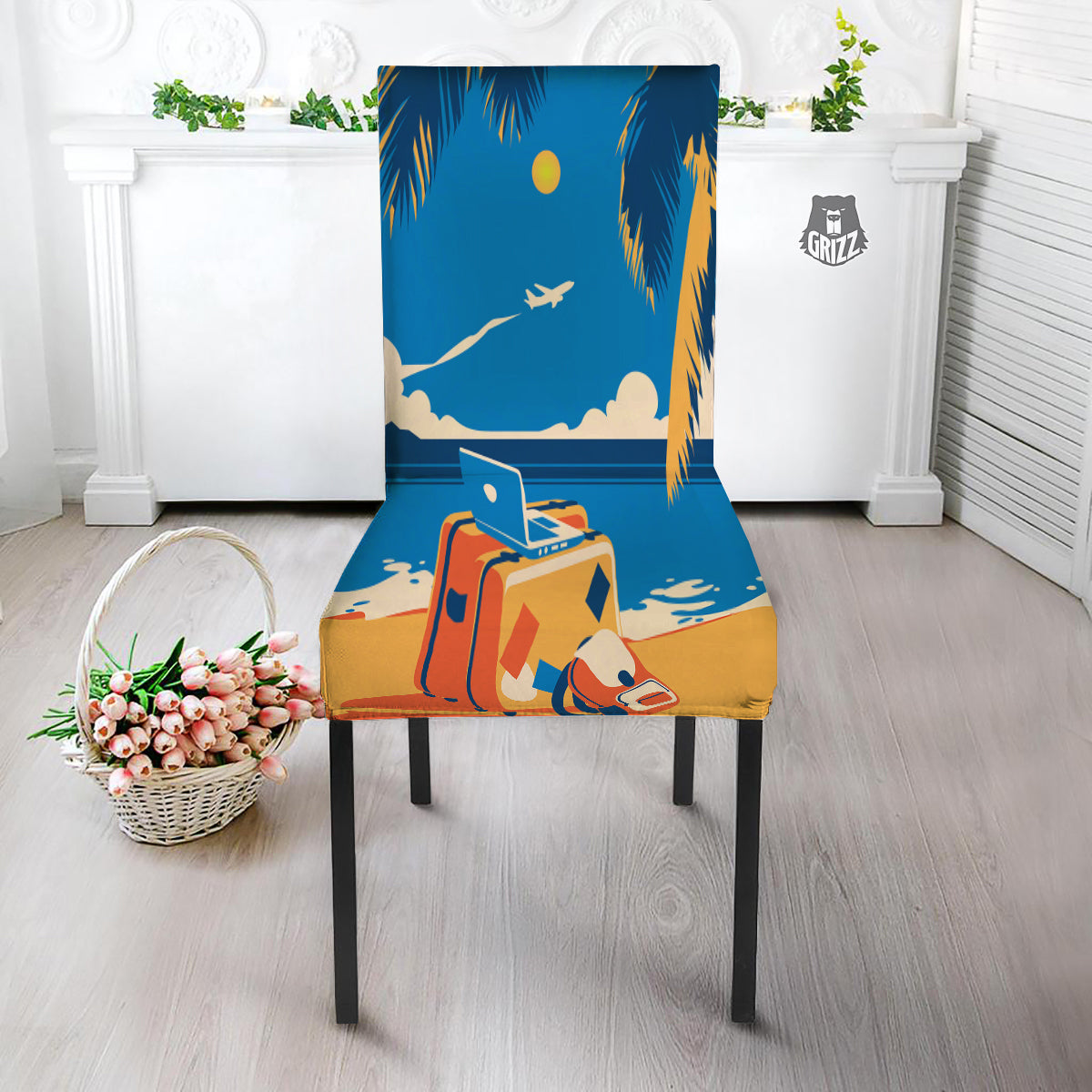 Time To Travel Summer Holiday Print Dining Chair Slipcover-grizzshop